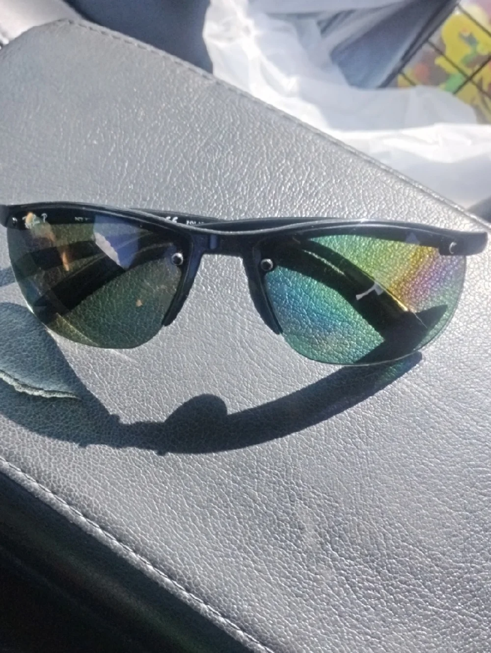 Ray-Ban Black Frame Sunglasses with Reflective Gray-Green Lenses
